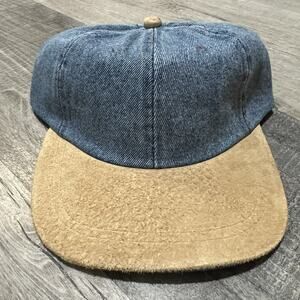 Vintage ART Headwear Blue Denim Tan Suede Brim Blank Strap-Back Hat Cap NEW